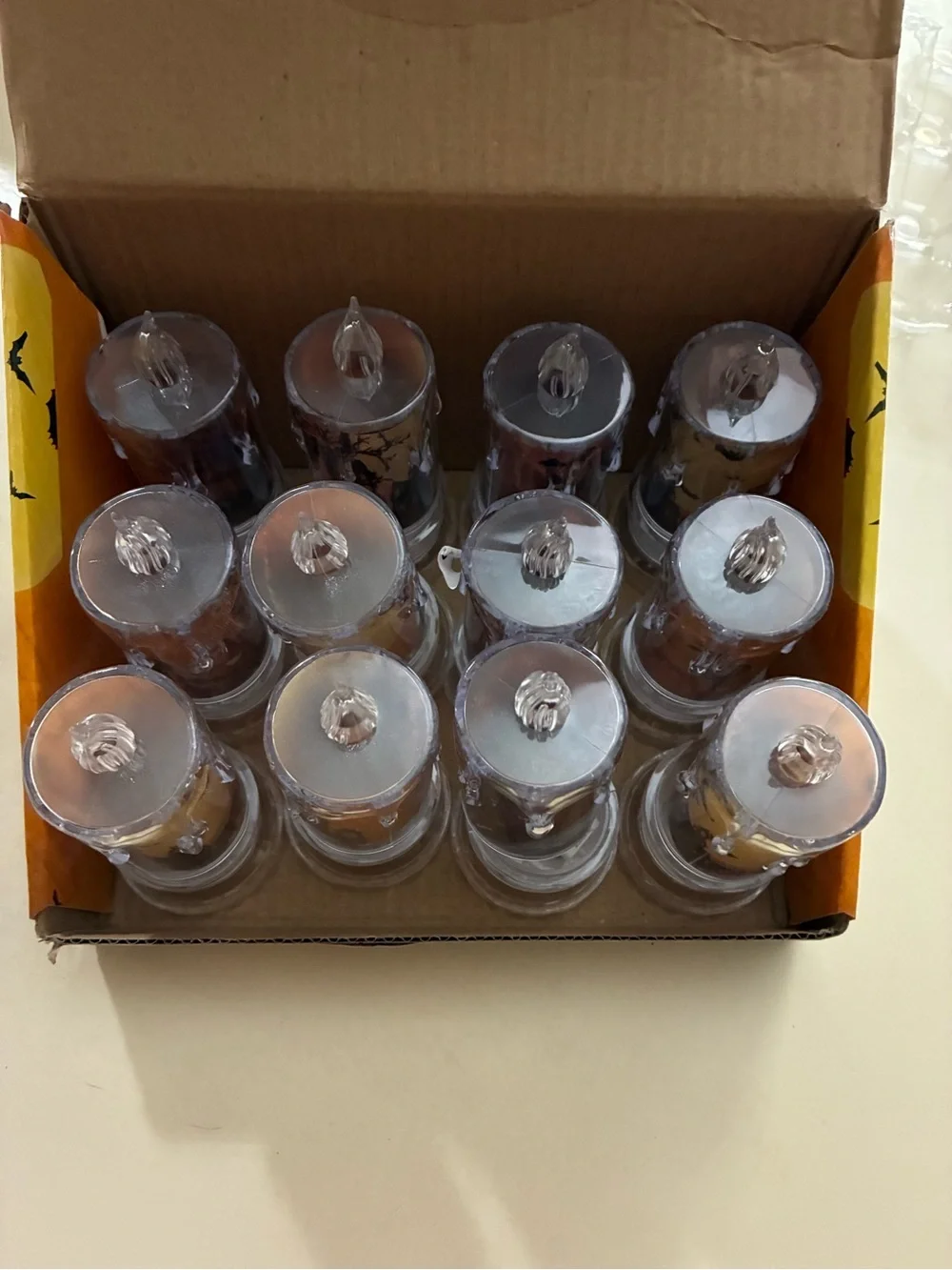 12- Halloween LED battery operated candles - Orange Haunted House Pack- New in